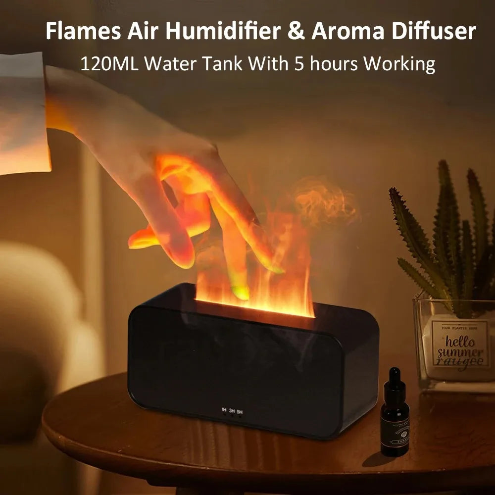 Stylish Flame Humidifier with LED & Essential Oil Diffuser