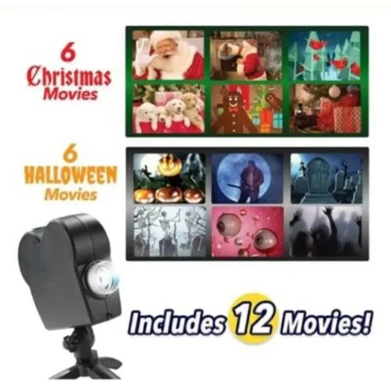 Halloween Christmas Projector Holiday Holographic Projection Lamp Outdoor Garden Lighting Party Decoration Built-In 12 Movies