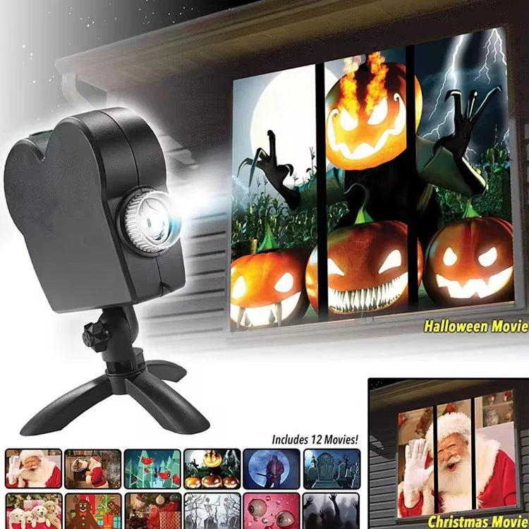 Halloween Christmas Projector Holiday Holographic Projection Lamp Outdoor Garden Lighting Party Decoration Built-In 12 Movies